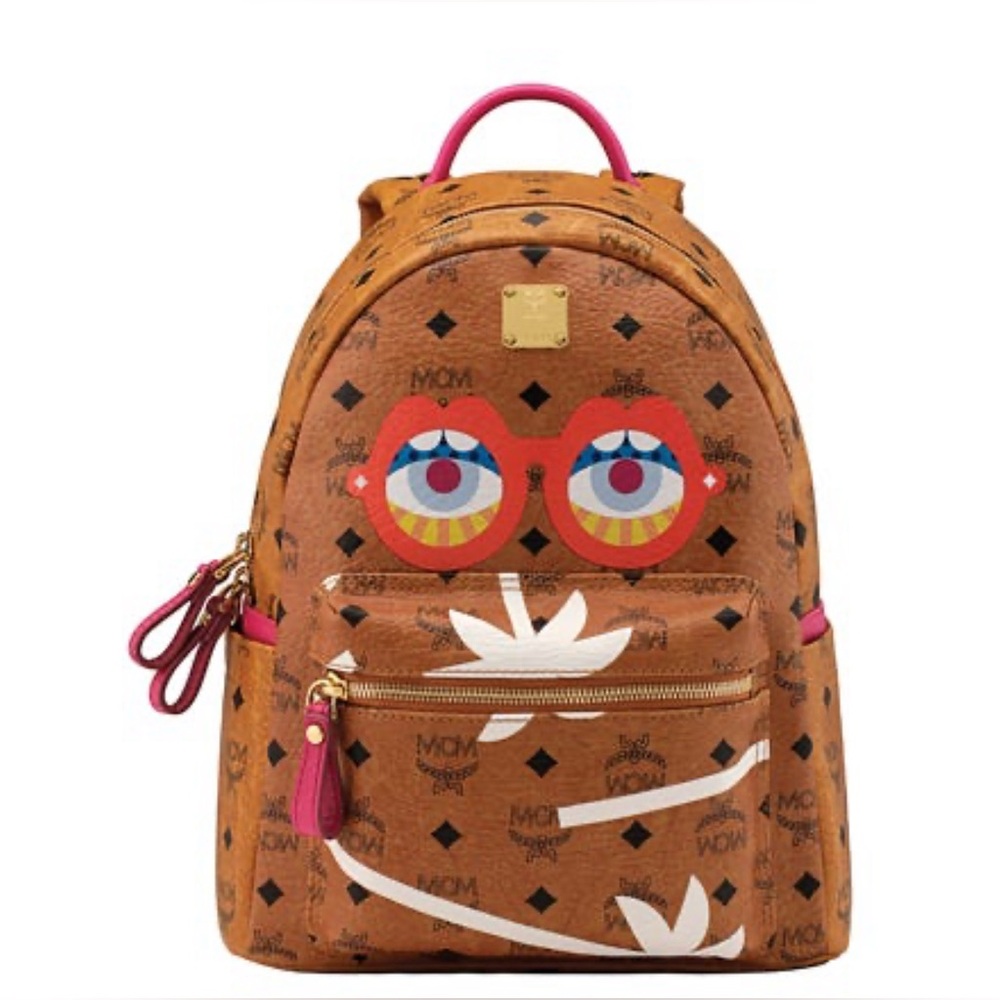 MCM Tan and Pink Graphic Backpack